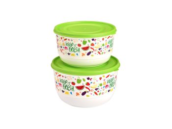 M-1432 - IML TASARIMLI TREND YUVARLAK RENKLİ GIDA SAKLAMA - 2 PARÇA SET (1,8 L + 2,6 L)