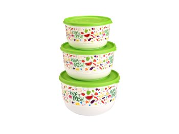 M-1433 - IML TASARIMLI TREND YUVARLAK RENKLİ GIDA SAKLAMA - 3 PARÇA SET (1 L + 1,8 L + 2,6 L)