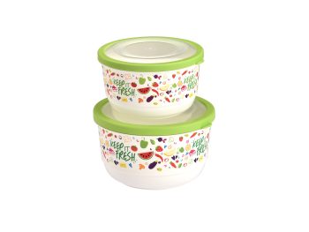 M-1435 - IML TASARIMLI TREND YUVARLAK RENKLİ ŞIK GIDA SAKLAMA - 2 ADET SET (1 L + 1,8 L)