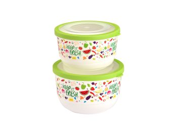 M-1436 - IML TASARIMLI TREND YUVARLAK RENKLİ ŞIK GIDA SAKLAMA - 2 ADET SET (1,8 L + 2,6 L)