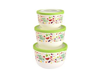 M-1437 - IML TASARIMLI TREND YUVARLAK RENKLİ ŞIK GIDA SAKLAMA - 3 PARÇA SET (1 L + 1,8 L + 2,6 L)