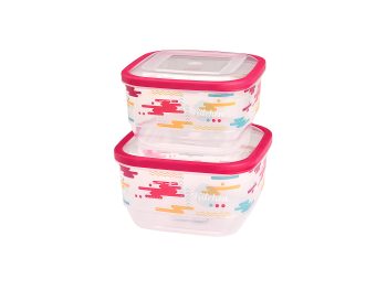 M-1525 - IML TASARIMLI TRENDY KARE ELEGANT GIDA SAKLAYICI 2'Lİ SET (1,9 L + 2,6 L)