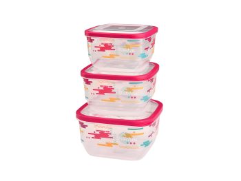 M-1527 - IML TASARIMLI TRENDY KARE ŞIK GIDA SAKLAYICI 3'LÜ SET (1,9 L + 2,6 L + 3,6 L)