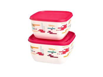 M-1532 - IML TASARIMLI TRENDY KARE RENKLİ GIDA SAKLAMA 2'Lİ SET (2,6 L + 3,6 L)