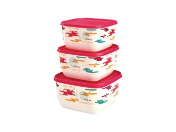 M-1533 - IML TASARIMLI TRENDY KARE RENKLİ GIDA SAKLAMA 3'LÜ SET (1,9 L + 2,6 L + 3,6 L)