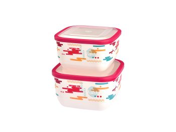 M-1535 - TRENDY KARE RENKLİ ŞIK GIDA SAKLAMA IML TASARIMLI 2'Lİ SET (1,9 L + 2,6 L)