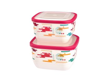 M-1536 - TRENDY KARE RENKLİ ŞIK GIDA SAKLAMA IML TASARIMLI 2'Lİ SET (2,6 L + 3,6 L)