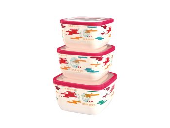 M-1537 - TRENDY KARE RENKLİ ŞIK GIDA SAKLAMA IML TASARIMLI 3'LÜ SET (1,9 L + 2,6 L + 3,6 L)
