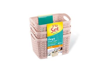 M-3926 KNIT DESIGN BASKET - 3 PCS SET WITH SLEEVE LABEL (16,5 X 12,5 X 10,7 CM) 1,5 L